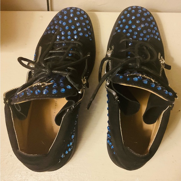 Black Sneakers with Padded Collar and Sparkling Blue Crystals - Picture 5 of 7